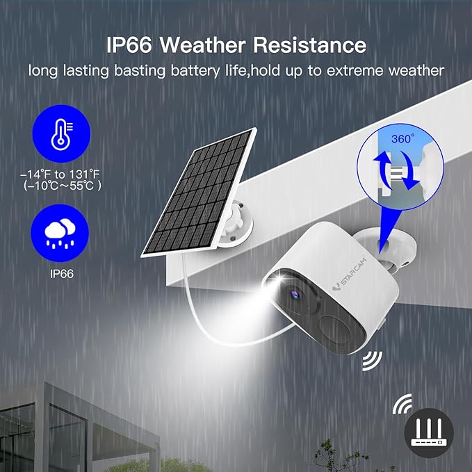 VSTARCAM Solar Security Camera Wireless Outdoor, 2K Camera with Color Night Vision, Solar Cameras for Outside Wireless, Battery Powered, Siren & Spotlight, Two-Way Audio, 2.4 GHz Wi-Fi, No Monthly Fee