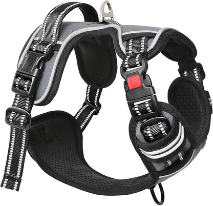 Timos Dog Harness Small Sized, No Pull with Neck Lockable Snap,No Choke Front Clip Dog Reflective Harness,Adjustable Metal Rings 3 Buckles,Easy Control Handle for Small Dogs Gray S