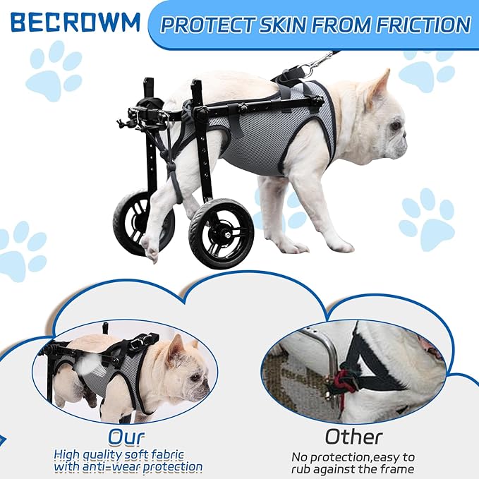 Small Dog Wheelchair for Back Legs, Light Weight Dog&Cat&Pets Wheelchair Cart with Disabled Hind Legs Walking, Adjustable Doggy Wheelchair Cart with Wheels for Back Legs