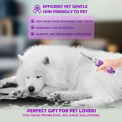Dematting Undercoat Rake Comb for Dogs & Cats with Long 2.5-In Stainless Steel Safety Blades for Removing Knots, Mats & Tangles - Pet Grooming Deshedding Brush Tool with Anti-Slip Grip
