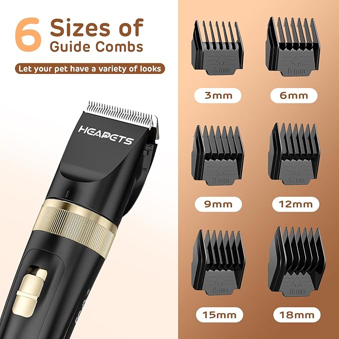 Dog Clippers for Grooming, Low Noise, Electric Quiet, Adjustable Clipper Comb, Rechargeable Cordless Dog Hair Clippers for Dogs Cats Pets, Black