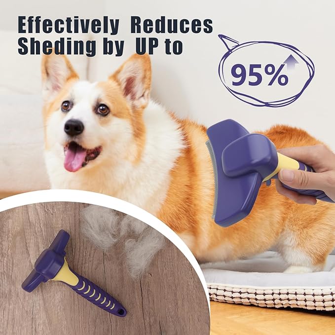 HOP Dog Deshedding Brush for Short Haired Dogs Cats Pets Professional Deshedding Tool Anti-Slip Handle & Detachable Head Highly Effective Deshedder Grooming Home of Paws(Purple_L)
