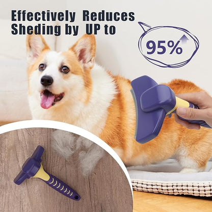 HOP Dog Deshedding Brush for Short Haired Dogs Cats Pets Professional Deshedding Tool Anti-Slip Handle & Detachable Head Highly Effective Deshedder Grooming Home of Paws(Purple_L)