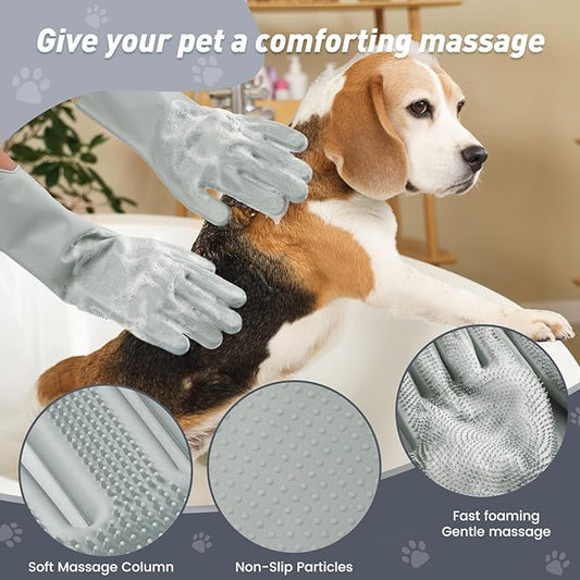 Pet Shower & Bath Supplies，Dog Shampoo Brush Set with Towel, Washing Gloves,Comb for Dogs and Cats (Stripe)