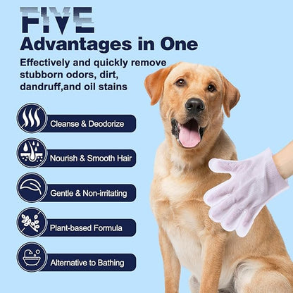 Pet Glove Wipes for Dogs, Dog Cleaning Gloves with Coconut Scented, Dual-Sided Pet Gloves Grooming for Cats with Wipes, Dog Cleaning Gloves Wipes for Daily Care and Travel, 15 Count