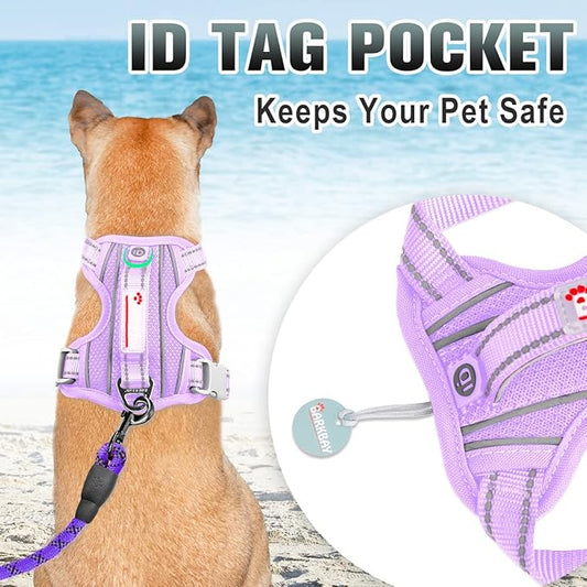 BARKBAY No Pull Dog Harness Large Reflective Dog Harness with Front Clip and Easy Control Handle for Walking Training Running with ID tag Pocket(Violet Purple,L)