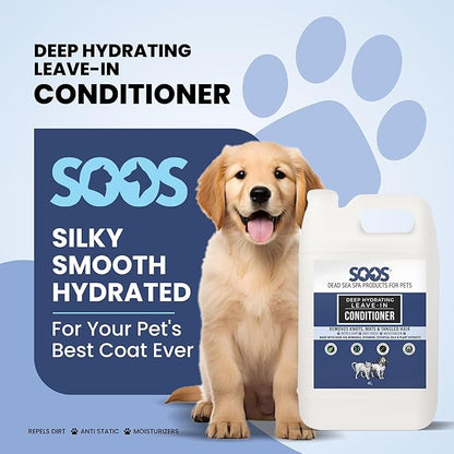 Soos Pet Dog Conditioner Deep Hydrating Leave-in Natural Dead Sea Minerals Skin Moisturizer Polish Deeply Absorbing with Vitamins Natural Ingredients for Dogs and Cats - 1x Pet Conditioner (4L)