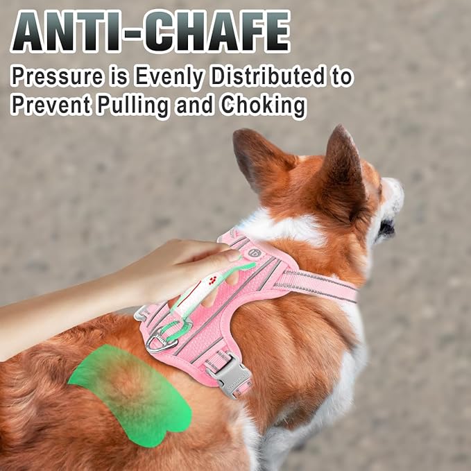 BARKBAY No Pull Dog Harness Large Reflective Dog Harness with Front Clip and Easy Control Handle for Walking Training Running with ID tag Pocket(Baby Pink,XS)