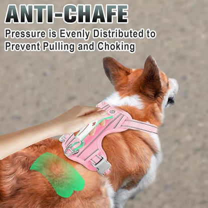 BARKBAY No Pull Dog Harness Large Reflective Dog Harness with Front Clip and Easy Control Handle for Walking Training Running with ID tag Pocket(Baby Pink,XS)