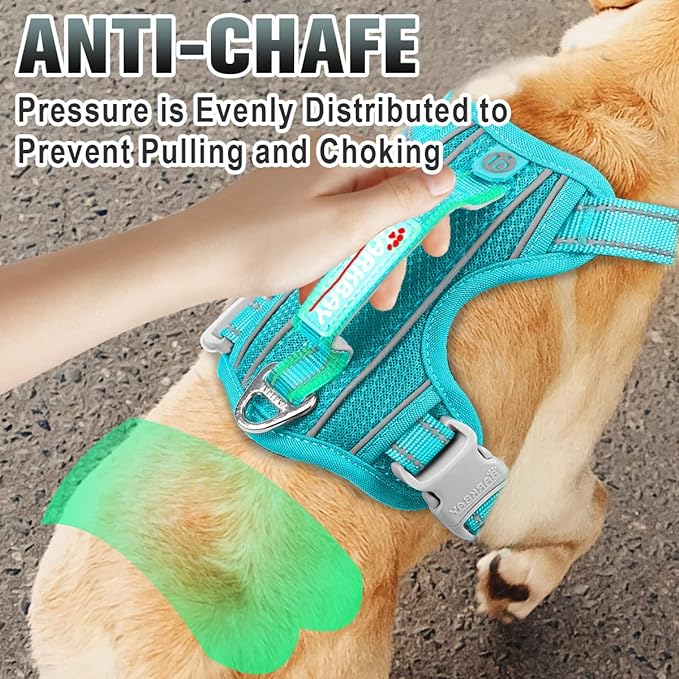 BARKBAY No Pull Dog Harness Large Reflective Dog Harness with Front Clip and Easy Control Handle for Walking Training Running with ID tag Pocket(Ocean Blue,M)