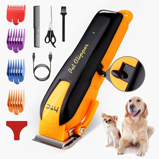 Dog Clippers for Grooming Carbon Steel Blades Dog Grooming Kit Motor High-Power 7000rpm Professional Clippers for Thick Heavy Rechargeable Cordless Shaver Shears
