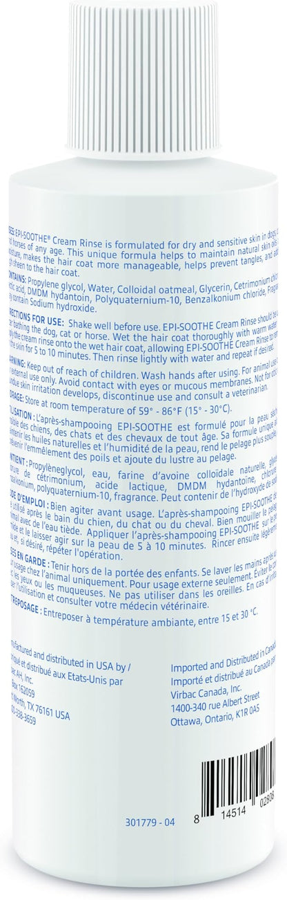 Virbac Epi-Soothe Cream Rinse Pet Conditioner For Dogs, Cats & Horses (8 oz) - For Dry or Sensitive Skin