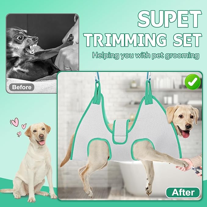 Supet Dog Grooming Hammock Harness for Cats Dogs, Relaxation Pet Restraint & Small Animal Leashes Sling Helper Nail Trimming Clipping, Grey