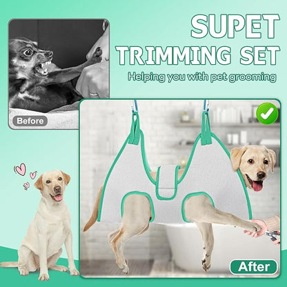 Supet Dog Grooming Hammock Harness for Cats Dogs, Relaxation Pet Restraint & Small Animal Leashes Sling Helper Nail Trimming Clipping, Grey
