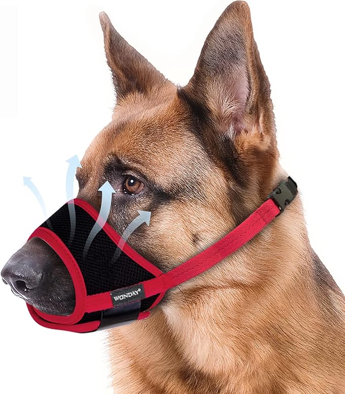 Dog Muzzle for Small Medium Large Dogs, Dog Muzzles for Biting Barking and Chewing Puppy Muzzle Nylon Soft Mesh Breathable Adjustable Loop Muzzle Anti-Dropping (S, Red)