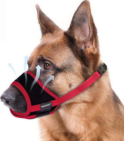 Dog Muzzle for Small Medium Large Dogs, Dog Muzzles for Biting Barking and Chewing Puppy Muzzle Nylon Soft Mesh Breathable Adjustable Loop Muzzle Anti-Dropping (XL, Red)