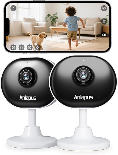 Anlapus C688 2 x 2MP Plug-in WiFi Indoor Camera for Home Security, Pet Camera with Phone App, Smart Motion/Person Detection, 2 Way Audio, Baby Monitor, Memory Card/Cloud Storage, Easy & Quick Install