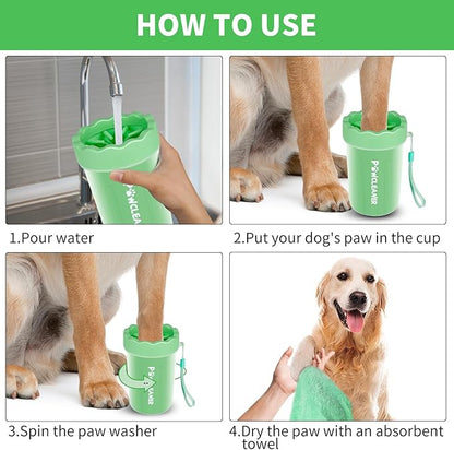 Dog Paw Cleaner for Dogs, (with 3Pcs Absorbent Towels & Adjustable Bath Brush) Dog Paw Washer, Pet Foot Cleaner (Light Green, Medium)
