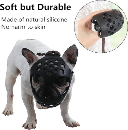 Short Snout Dog Muzzles,Soft Silicone Adjustable Breathable Bulldog Muzzle for Biting Chewing Barking Training,Ideal for Flat-Faced Dogs (Large/15-17" (Pack of 1), Black)