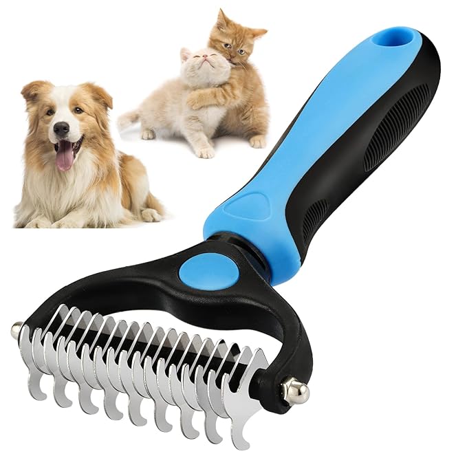 TAN.G Pet Deshedding Brush，2 Sided Undercoat Rake for Dogs & Cats，Dog Grooming Rakes Tools for Mats & Tangles Removing，Effectively Reduces Shedding by up to 95% for Short Medium and Long Pet Hair