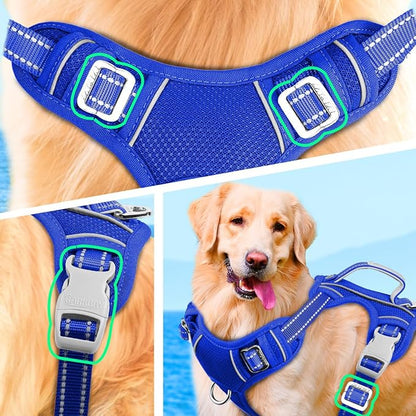 BARKBAY No Pull Dog Harness Large Reflective Dog Harness with Front Clip and Easy Control Handle for Walking Training Running with ID tag Pocket(Sapphire Blue,L)
