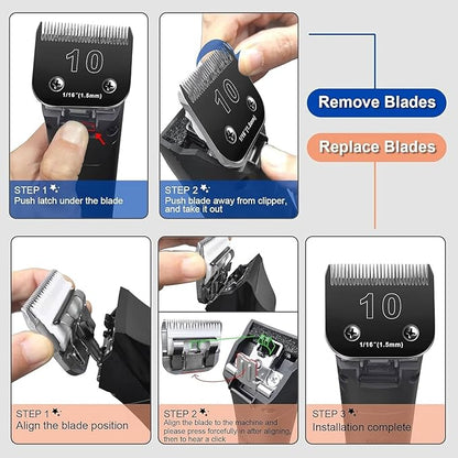 4PCS Dog Grooming Blades Compatible with Andis Dog Clippers Blades,Dog Clipper Blades Compatible with Oster A5,Wahl km10 Dog Clippers,Stainless-Steel Blade Sharp,Size:10+4FC+5FC+7FC