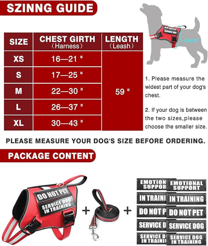 Service Dog Vest Harness and Leash Set+10 Patches for Puppy Small Dogs,Do Not Pet Emotional Support Dog Vest with 2 Soft Padded Handle for Everyday/Training (Red XS)