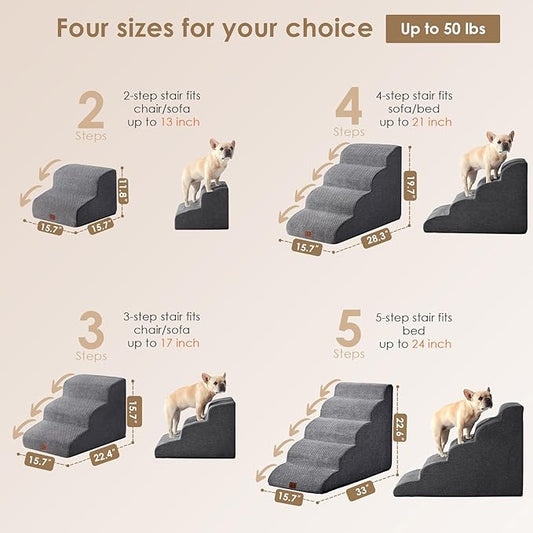 EHEYCIGA Curved Dog Stairs Ramp for Small Dogs 15.7" H, 3-Step Dog Steps for Couch Sofa and Chair, Pet Stairs for Cats, Non-Slip Balanced Pet Steps Indoor, Grey