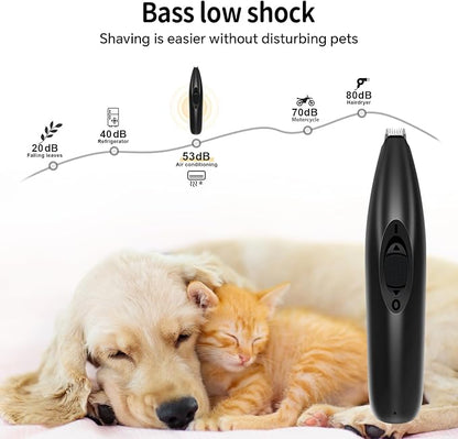 Dog Clippers for Grooming, Low Noise Cordless Dog Paw Trimmer, Rechargeable Small Pet Hair Trimmer for Grooming (Black)