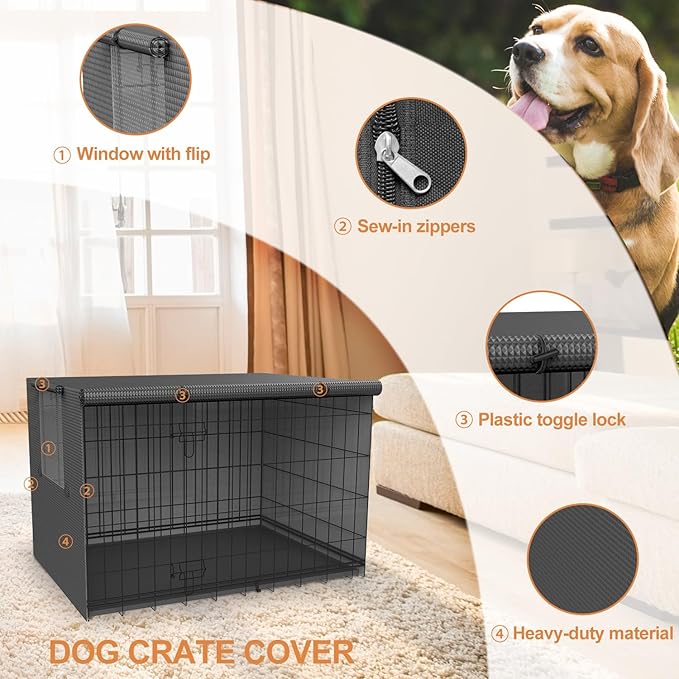 Dog Crate Cover with Double Door,Dog Kennel Cover,Crate Dog Crate Cover,Dog Cage Covers for Winter Outside,Warmer & Waterproof for 18 24 30 36 42 48 inch