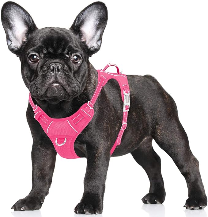 BARKBAY No Pull Dog Harness Large Reflective Dog Harness with Front Clip and Easy Control Handle for Walking Training Running with ID tag Pocket(Pink,S)