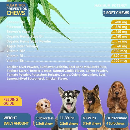 Flea and Tick Prevention for Dogs Chewables, 180 Chews Natural Flea and Tick Chews Supplement for Dogs, Oral Dog Flea and Tick Treatment for All Breeds and Ages (180 Chews, Chicken)
