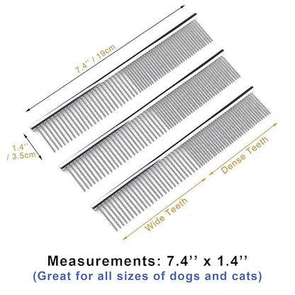 Kopal Stainless Steel Comb Set for Dogs and Cats, Pet Metal Brusher, Silver, Pack of 3