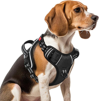 Timos No Pull Dog Harness, Release at Neck Reflective 3 Snap Buckles Adjustable No Choke Pet Vest with Front & Back 2 Leash Clips, Soft Padded Control Training Handle for Small Medium Large Dogs