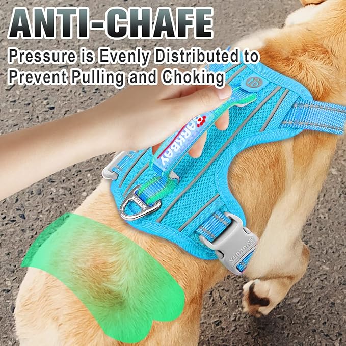BARKBAY No Pull Dog Harness Large Reflective Dog Harness with Front Clip and Easy Control Handle for Walking Training Running with ID tag Pocket(Blue,L)
