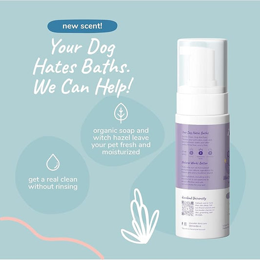 kin+kind Waterless Dry Shampoo for Dogs - Rinse-Free, Eliminate Itch and Odor, Natural Formula with Witch Hazel, Coconut Oil, Olive Oil and Lavender - Made in USA