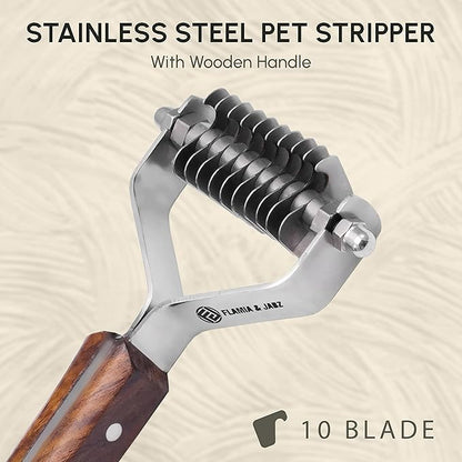 Flamia & Jabz Undercoat Rake for Dogs & Cats, Dematting Grooming Stripper Tool (10 Blades)