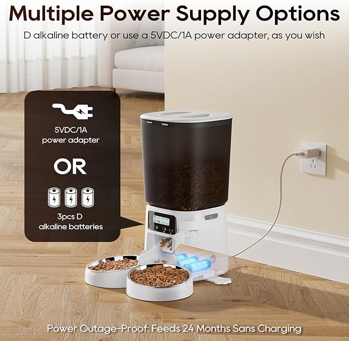 Automatic Cat Feeder for 2 Cats, 6L Timed Cat Dry Food Dispenser Dog Feeder up to 6 Meals & 30 Portions per Day,10S Voice Record,Flexible Schedule Timer Pet Feeder for Small Dogs, White
