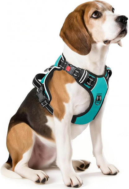 Timos No Pull Dog Harness, Release at Neck Reflective 3 Snap Buckles Adjustable No Choke Pet Vest with Front & Back 2 Leash Clips, Soft Padded Control Training Handle for Small Medium Large Dogs