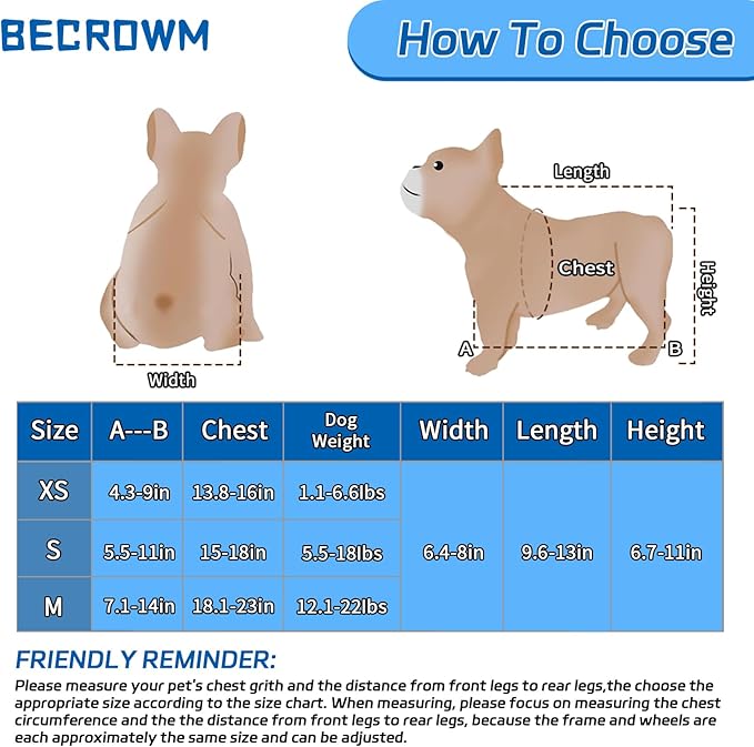 Small Dog Wheelchair for Back Legs, Light Weight Dog&Cat&Pets Wheelchair Cart with Disabled Hind Legs Walking, Adjustable Doggy Wheelchair Cart with Wheels for Back Legs