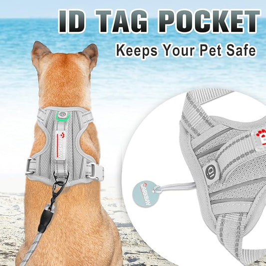 BARKBAY No Pull Dog Harness Large Reflective Dog Harness with Front Clip and Easy Control Handle for Walking Training Running with ID tag Pocket(Grey,XS)