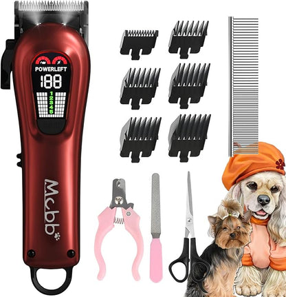 Dog Clippers- Low Noise Dog Grooming Kits 5-Mode Heavy-Duty Dog Clippers for Grooming with LED Display,Rechargeable Dog Grooming Kits, Auxiliary Light,Cordless Pet Grooming Tool