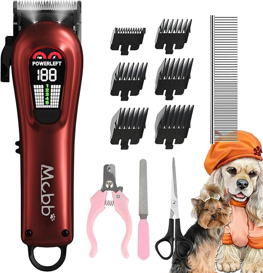 Dog Clippers- Low Noise Dog Grooming Kits 5-Mode Heavy-Duty Dog Clippers for Grooming with LED Display,Rechargeable Dog Grooming Kits, Auxiliary Light,Cordless Pet Grooming Tool