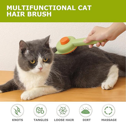 Pet Grooming Brush Kit for Cat and Dog, Hair Massage Cleaner with Release Button, 2 Flea Combs for Shedding Removing Tangles Loose Fur Self Cleaning Accessories (4 Pieces Set)