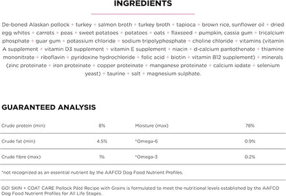 Go! Solutions Skin + Coat Care, Wet Dog Food, Pollock Pâté with Grains Sensitive Skin, 12.5 oz