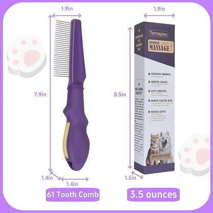 Pet Comb for Grooming Long Haired Cats & Dogs With Stainless Steel Metal Teeth for Shedding and Tangles, Non-slip & Anti-static rubber handle,Safe & Gentle Pet Grooming Comb