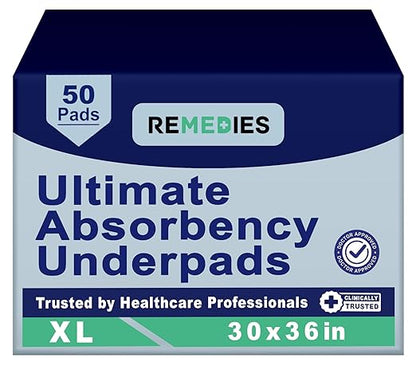 Disposable Bed Pads 30" x 36" - 50 Count - Large Bed Pads for Incontinence - Seniors, Adults & Kids Chucks Pads - Adult Absorbent Incontinence Disposable Underpads for Beds & Furniture