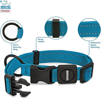 Best Pet Supplies Reflective Dog Collar with Adjustable Length, Heavy-Duty Buckle, and Strong Leash D-Ring, Training, Walking, Jogging Accessory for Small, Medium, and Large Breeds - Turquoise, S