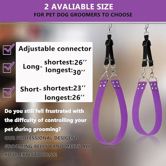 Pet Dog Grooming Belly Straps - Pet Dog Grooming Loops Purple Groomer Belly Support Band 2" Wide Waterproof Strong PVC Belly Loop Grooming Restraint for Pet Bathing Grooming (Purple-Short)
