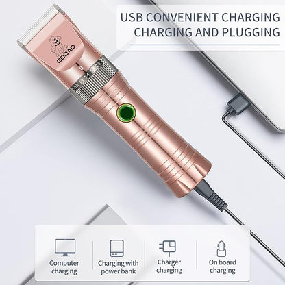 Dog Clippers for Grooming, Cordless,Low Noise, Electric Quiet,Rechargeable, Dog Trimmer Grooming Kit, Pet Hair Clippers for Thick Coats, Shaver for Small and Large Dogs Cats,Rose Gold